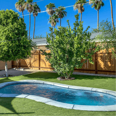 Cool off in the kidney-shaped pool