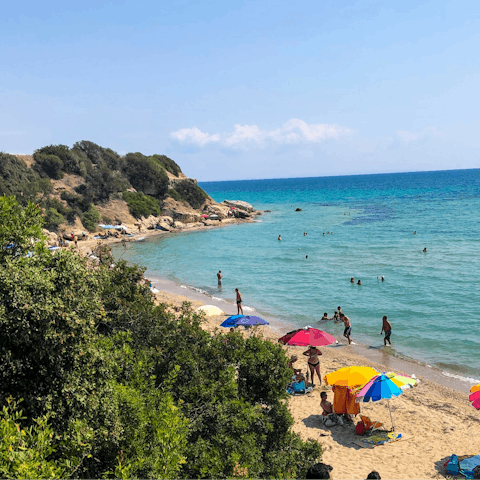 Take a brief stroll down to Fourka Beach