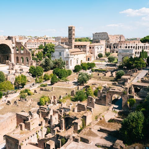 Explore the history of Ancient Rome at the Roman Forum,  a four-minute walk away