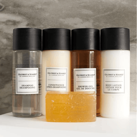 Make use of the lush Gilchrist & Soames toiletries