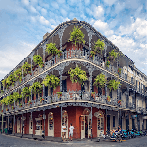 Explore the charming streets of New Orleans’ French Quarter, right outside your doorstep