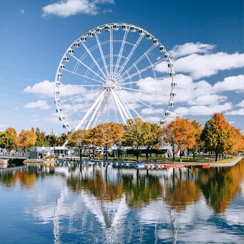 Drink in breakthtaking 360-degree views from the top of Le Grande Roue, a kilometre away