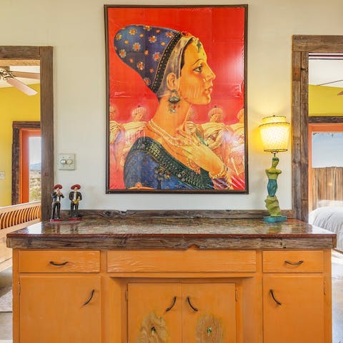 Bask in the home's eclectic art collection