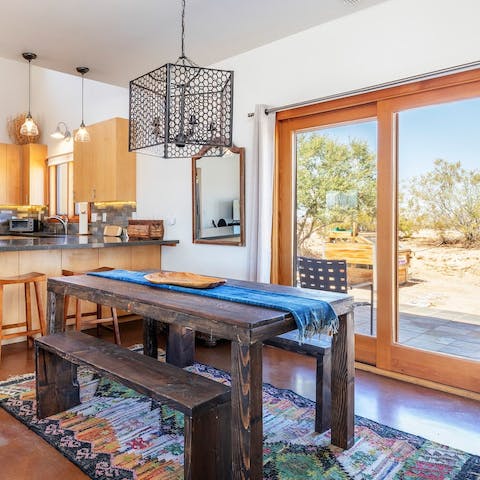 Eat together in the gorgeous, rustic open-plan kitchen