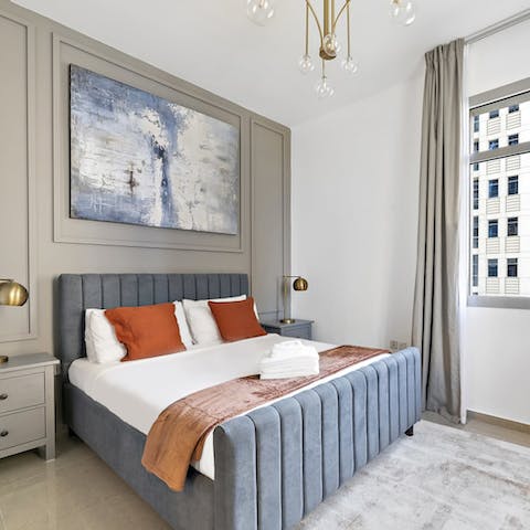 Hit the sack in the luxuriously-styled bedroom – only a king-sized bed will do 