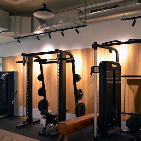 Keep up with your fitness plan in the building's gym