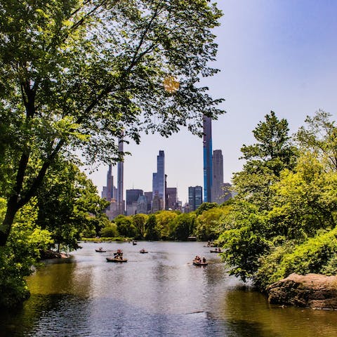 Take your morning constitutional in Central Park, a five-minute walk away