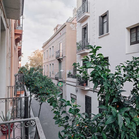 Take in the views down the street from the balcony off the bedroom 