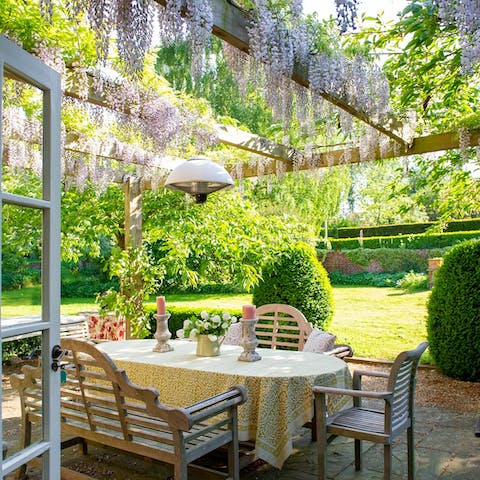 Have brunch under hanging wisteria