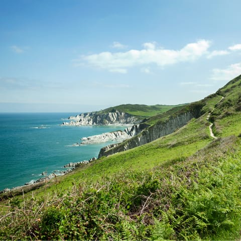 Explore the rugged Devon coastline, with your nearest beach a ten-minute drive away