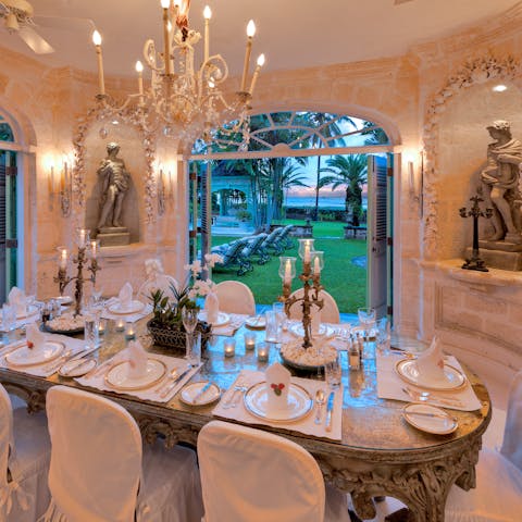 Enjoy meals prepared by a private chef in the stunning dining room