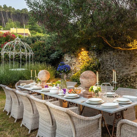 Dine outside under the stars in the beautiful garden