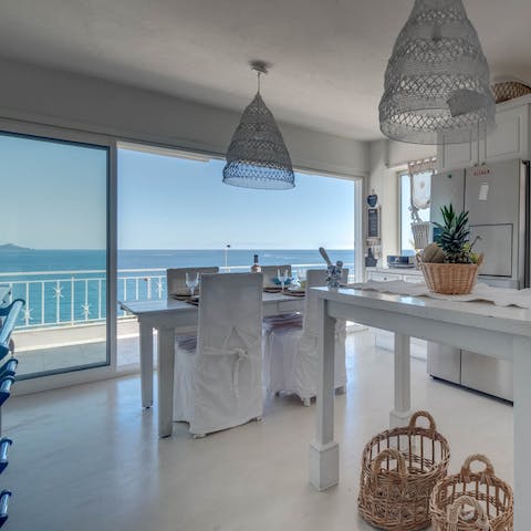 Slide open the huge glass doors in the kitchen and let the sea breeze circulate