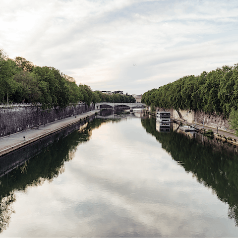 Cross the Tiber on the 14th-century bridge, Ponte Sisto — two minutes' walk from the home