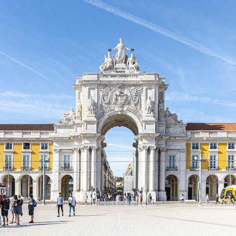 Explore beautiful Praça do Comércio, a seven-minute walk away