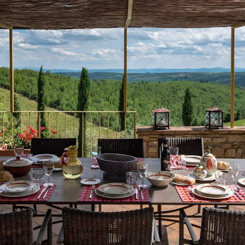 Gather together on the dining terrace for alfresco meals with a view