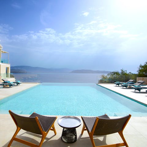 Take in incredible sea views from the private heated pool