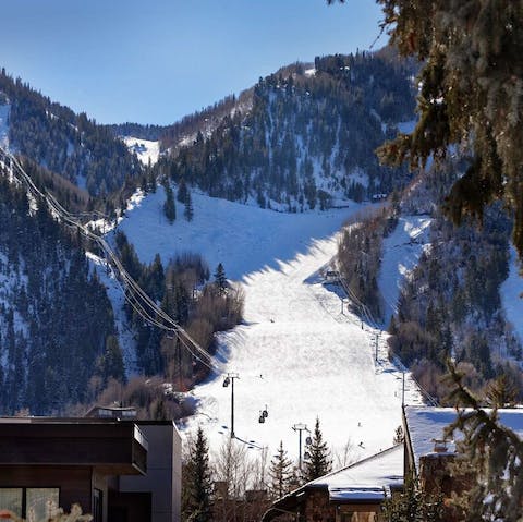 Take a short stroll to the gondola and ski Ajax Mountain