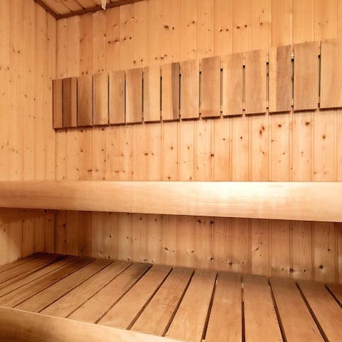 Pamper yourself in your private, four-person sauna to start the day