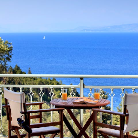 Take in magical Ionian Sea views while having breakfast on the balcony each morning