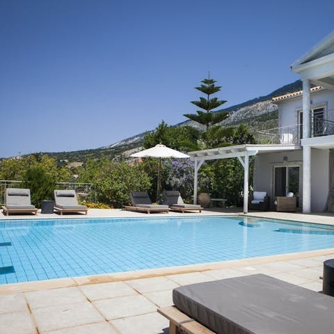 Swim in the pool then bathe on the numerous sun-loungers for a blissful afternoon