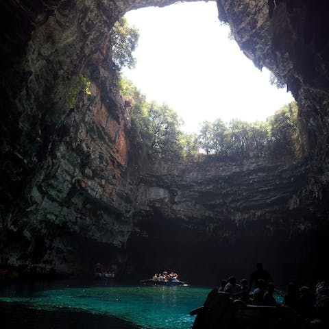 Swim in the hidden Melissani Cave, just forty-three minutes away by car