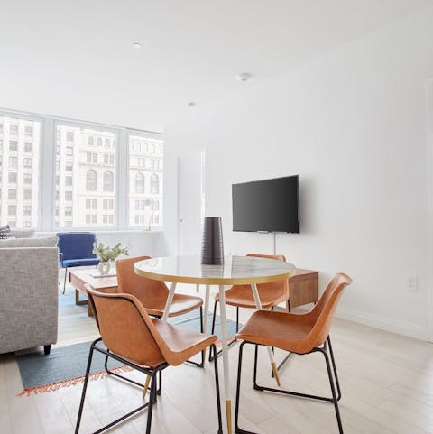 Set the table ready for a home-cooked breakfast in the bright living space