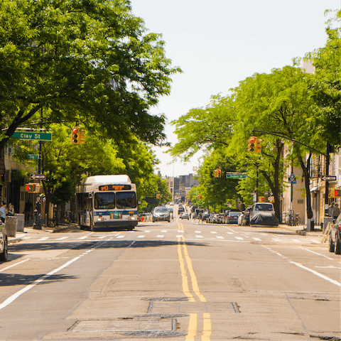 Explore the vibrant district of Greenpoint, including Greenpoint Terminal Market, under a ten-minute ride from this home