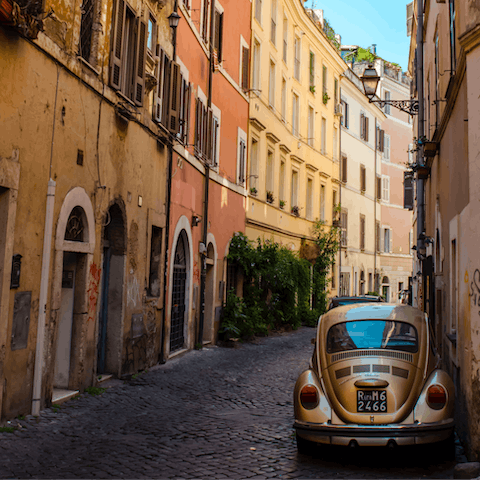Stay in trendy Trastevere, home to cobbled streets and excellent restaurants