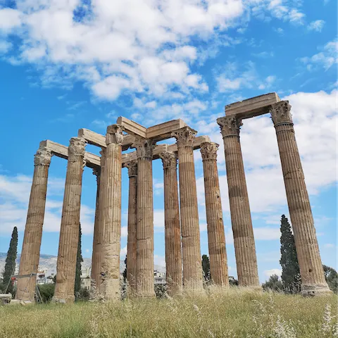 Head over to the ancient Temple of Olympian Zeus, a five-minute walk away