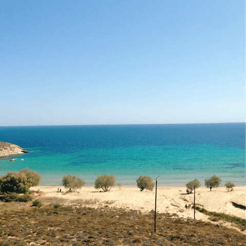 Soak up the sun on Avlaki beach – it's a five-minute drive from the villa