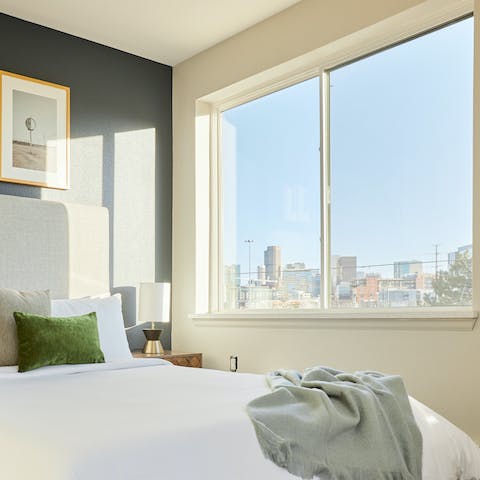 Check out striking views of the city skyline from your bedroom window
