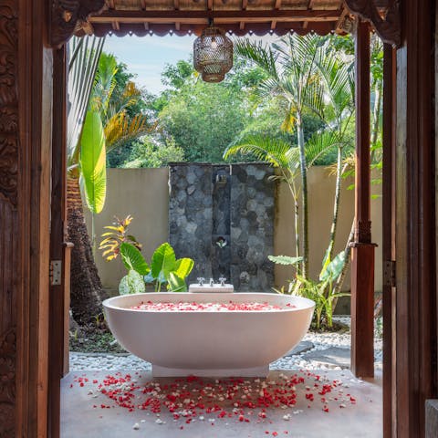 Soak your troubles away in the peaceful outdoor bath