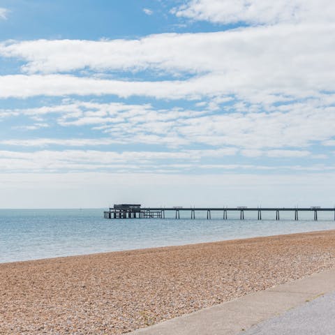 Stroll five minutes to get to the pebbly Deal Castle Beach 