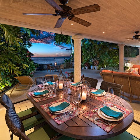 Enjoy sunset dinners on the verandah as the ocean turns golden