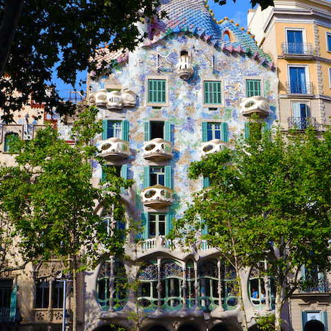 Head to the iconic Casa Batlló, just a 1-minute stroll away