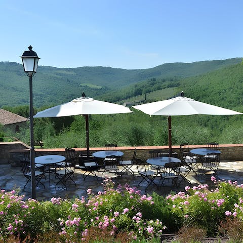 Stroll over to the communal seating terrace to enjoy some breathtaking views