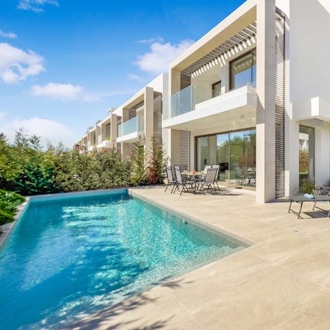 Take a dip in the private pool to cool off in the Cyprus heat