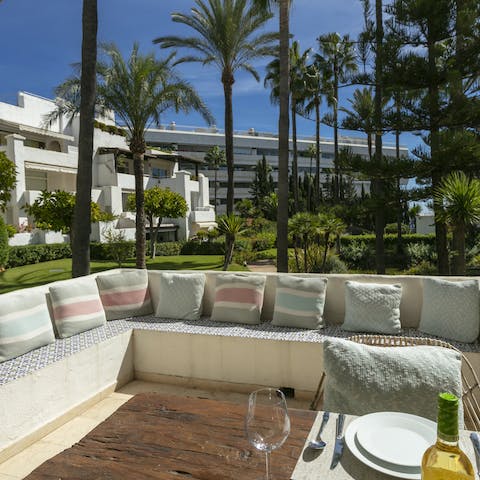 Recline on the Moroccan-style seating on the private terrace