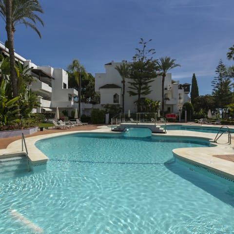 Pad across to the huge shared swimming pool to swim some laps