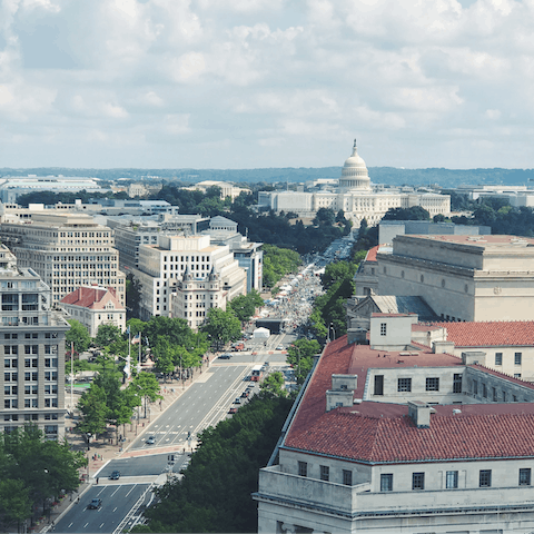 Spend the day sightseeing in Washington DC, a fifteen-minute drive or twenty-minute train ride away
