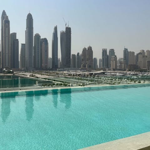 Take in the stunning Dubai skyline from the gorgeous shared pool