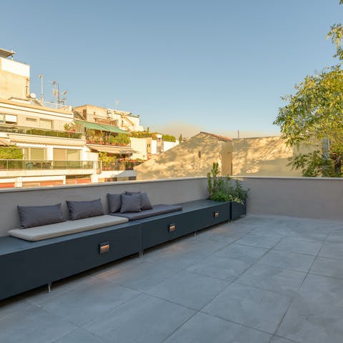 Take in the calm, village atmosphere from the shared terrace