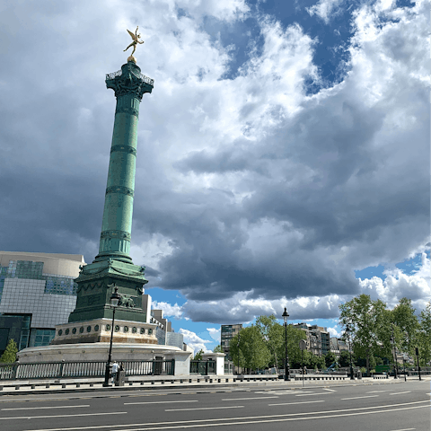 Cross the Seine and stroll up to Bastille to drink in some history