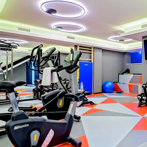 Keep up with  your fitness routine in the home's well-equipped gym