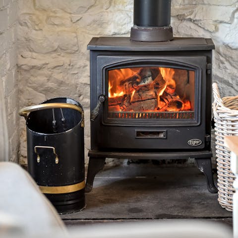 Light up the wood-burning stove on chilly nights