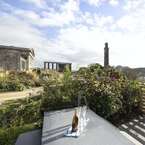 Sit outside and enjoy unique views of the National Gallery and Edinburgh city