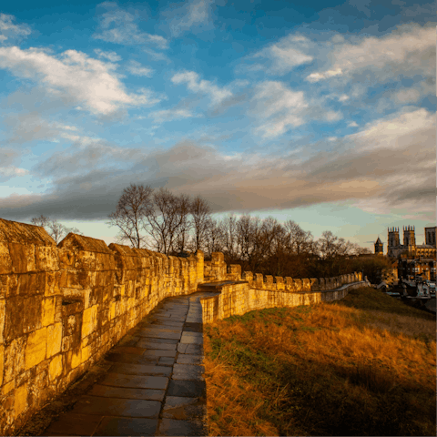 Walk along the York City Walls, a five-minute stroll away