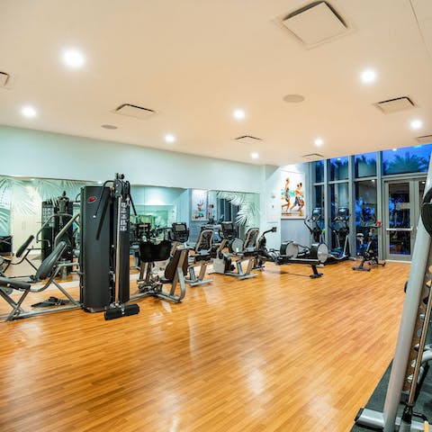 Keep on top of your fitness routine at the hotel's communal gym 