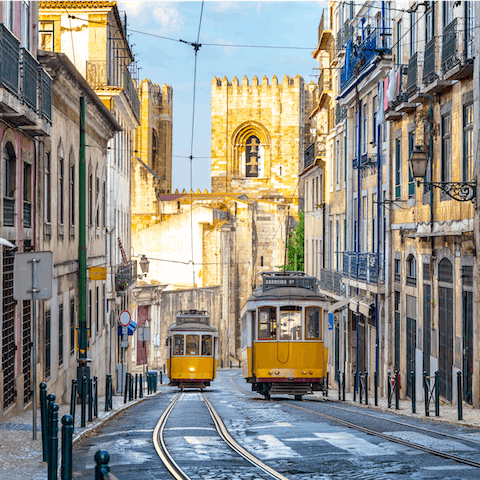 Hop on a tram to take a tour of historic Lisbon